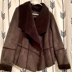 PrAna Charcoal/Black Townie Faux Suede Sherpa Lined Jacket Open Front